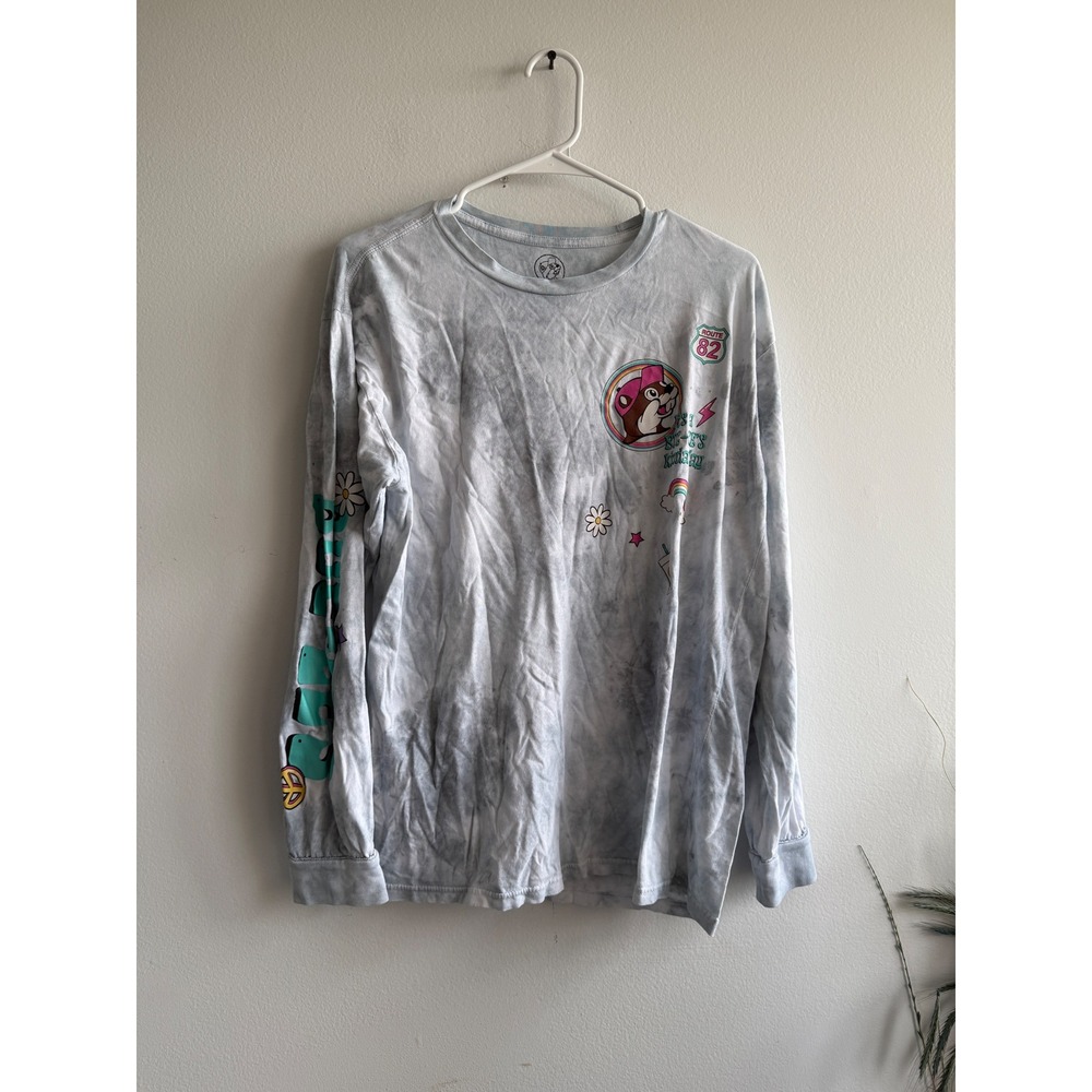 Buc-ee's Mens Large Blue Tie Dye Long Sleeve Graphic T-Shirt Texas Route 82